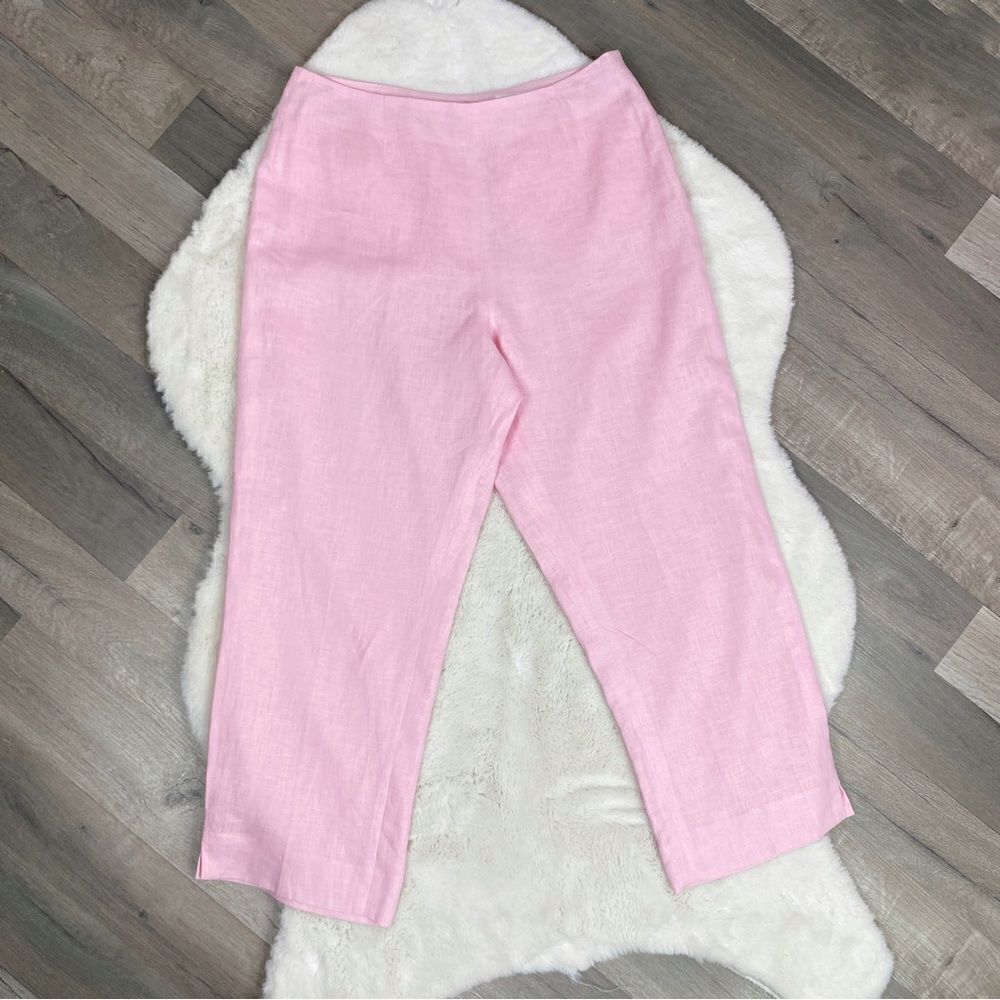 David N Hanky Linen Crop Capri Pants Pink 10
